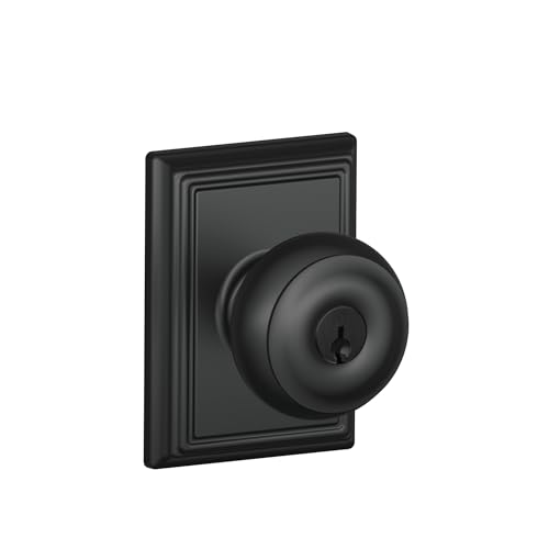 Image of Schlage F51A GEO 622 ADD Georgian Door Knob with Addison Trim, Keyed Entry Lock, Matte Black