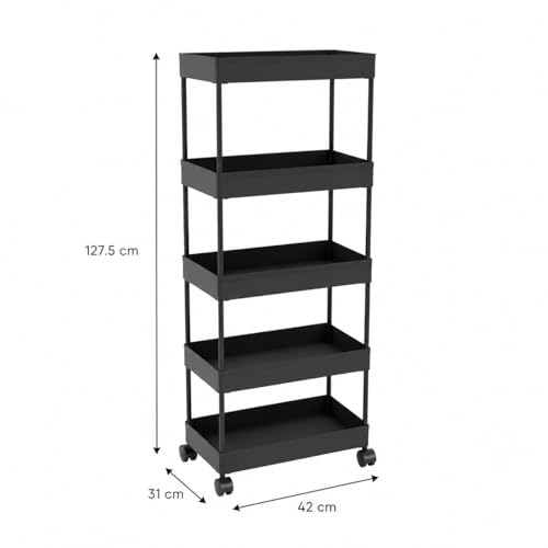 Image of wall love Plastic Storage Rack Trolley with Wheels for Kitchen, Bathroom & Bedroom - Multipurpose Organizer Shelf Rack for Fruits, Toiletries, Snacks and Household Storage (5 Layer)