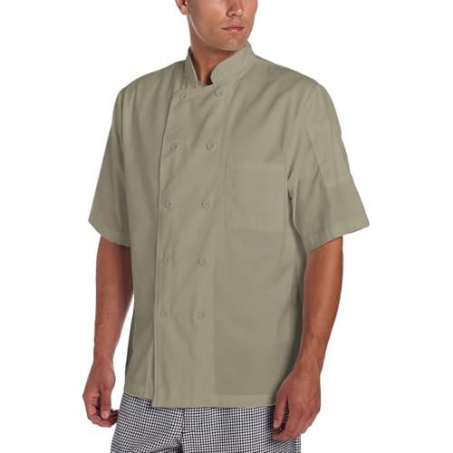 Chef Code Men's Short Sleeve Unisex Classic Chef Coat, Khaki, X-Large