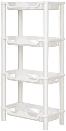 ELYKEN 4 Tier Shower Caddy Organizer Shelf Standing, 15.8 x 8.1 x 31.5 Inches, Rustproof, Plastic Floor Storage Rack for Bathroom, Countertop, Shower pan, Narrow Place, White