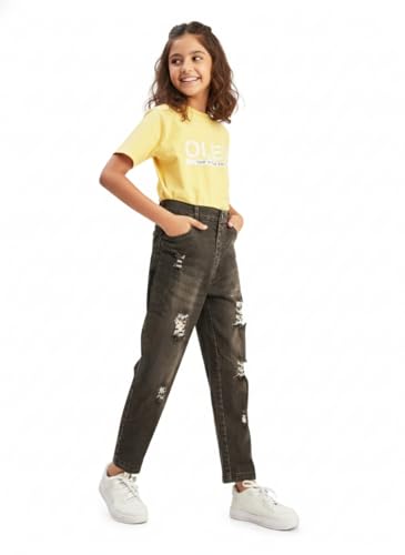 Image of olele Girls Super Jeans Collection for 4-14 Yrs | Stretchable Cotton Denim Trousers | Blue Jeans for Kids | Baggy Denim Pants | Cargo Pants for Girls