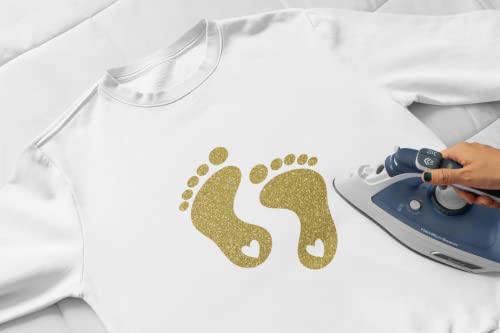 Bleacher Spirit Baby Feet Iron On Decal, DIY Craft, HTV Newborn Graphic Vinyl Patch, Pick Size Color, Iron-On Almost Anything (Flamingo Pink Glitter)
