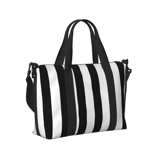 Travel Duffel Bag for Men Gym Bag, Black & White Stripe Luggage Bag with Shoulder Strap, Large Gym Tote Bag for Women, Weekender Overnight Bag, Foldable Carry on Bag for Airplane2