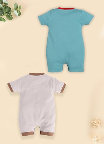 Image of BabyGo Baby Half Sleeve Rompers 100% Cotton Rompers for New Born Baby Boys|Daily Suits for Baby Boys & Girls| 3X6M|GREY-GREEN|Onesies| Infant Clothes | Pack of 2