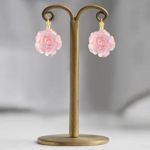 Handmade Bohemian Aesthetic Dainty Acrylic Flower Petal Leverback Earrings Sparkly 14K Gold Floral Dangle Drop Earrings for Women3