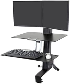 Ergotron – WorkFit-S Dual Monitor Standing Desk Converter, Sit Stand Workstation for Tabletops – with Worksurface, Black