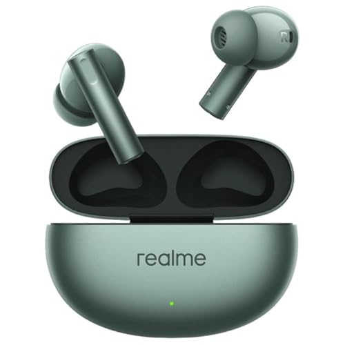 Realme Fones de ouvido Buds Air 6 TWS com driver de graves profundos de 12,4 mm, carregamento rápido, 50 dB ANC, IP55 resistente a poeira e água, Bluetooth v5.3 (verde floresta)