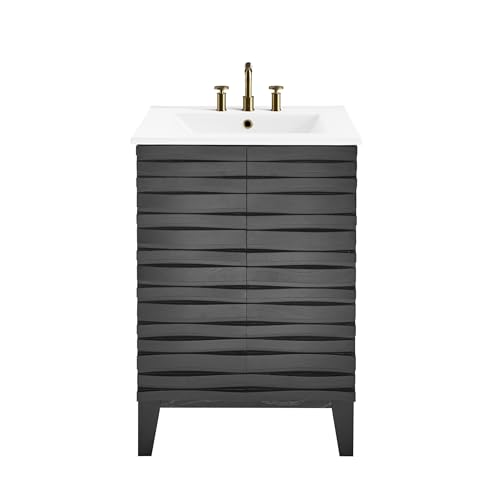 Image of Swiss Madison Cascade 24 in. Black Oak Bathroom Vanity with White, 3-Hole Ceramic Sink Top