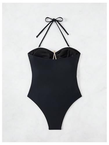 Floerns Women's Halter One Piece Swimsuit Starfish Cut Out Ruched Bathing Suits2