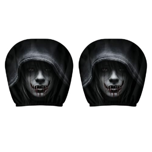 Scary Headrest Covers for Cars, 2 Pack Machine Washable Breathable Universal Haghost Face Headrest Covers,Funny Soft Halloween Seat Protector for Auto Truck Vehicle SUV Interior Accessories (Black 2) - image 1