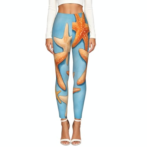 Leggings elásticos para mujer con estampado de estrella de mar azul 2