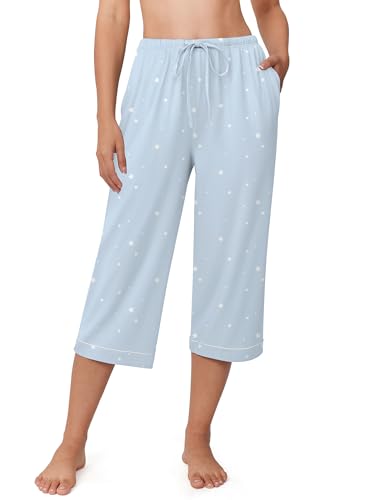 Image of Ekouaer Womens Pajamas Pants Capri Pj Bottoms with Pockets Sleep Pants | Comfy Drawstring Printed Soft Lounge Pants for Home, Daliy Wear