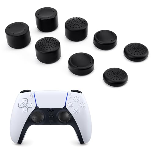DLseego 8PCS Thumb Grips Caps for Xbox One PS5 PlayStation4 DualSense Switch Pro Wireless Controller Steam Deck, Soft Silicone Anti-Slip Button Cap Joystick Cover with 2 Heights - Black