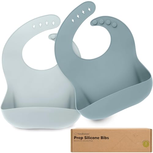 Image of KeaBabies 2-Pack Silicone Bibs for Babies, Toddlers Girl, Boy – Sturdy Food-Grade Baby Bibs for Eating, Large Food Catcher, Clean & Put On Easily, Waterproof Toddler Feeding Essentials (Alps)