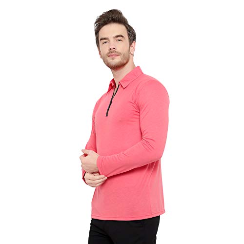 Image of Men's Cotton Blend Full Sleeve Zip Neck Polo T-Shirt (Pack of 1)
