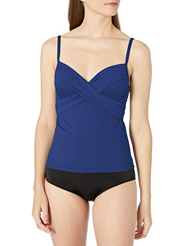 La Blanca Women's Island Goddess Over The Shoulder Wrap Tankini Swimsuit Top, Blueberry, 12