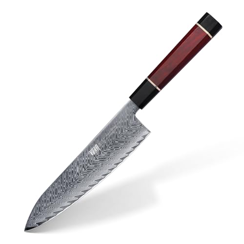 FINDKING Couteau de Chef Japonais 8 Pouces, Construction en Acier Damas de Qualité Supérieure, Couteau de Cuisine Multifonction Gyuto, Performance de Coupe Exceptionnelle (Série Samurai)