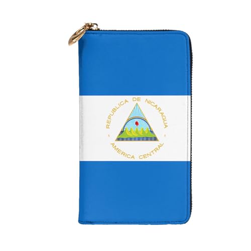Flag of Nicaragua Leather Long Wallet, 12 Credit Card Slots, 3 Cash Slots, Coin Compartment, Unisex2
