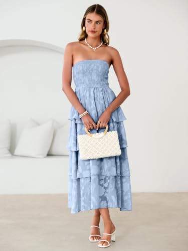 Image of Simplee Womens Summer Strapless Maxi Dress 2026 Boho Floral Off Shoulder Wedding Guest Dresses Tiered Beach Long Sundress