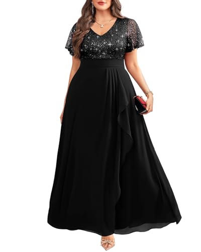 Pinup Fashion Women Plus Size Formal Dresses - Sequin Evening Gowns Wedding Guest Prom Long Dress3