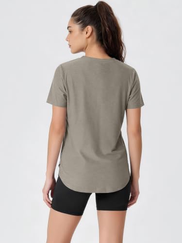 Image of ODODOS Women's Short Sleeve Performance V-Neck Tunic Tops, Ultra Soft odSTRATUM Tech Tee, Side Slit Relaxed T-Shirts