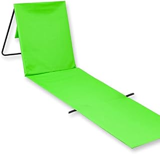 VFM - Green Folding Sun Lounger Brightly Coloured Waterproof Portable Lightweight Summer Holiday Beach Back Support Fold Up Mat With Built In Shoulder Strap