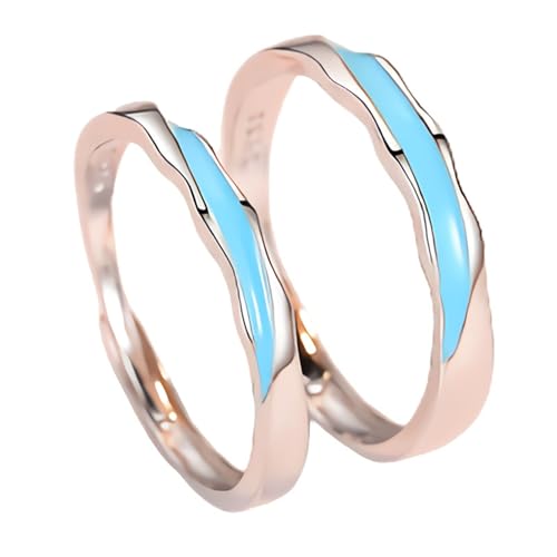 Bague personnalisée alliance argent homme femme 925 émail bleu pour cadeau