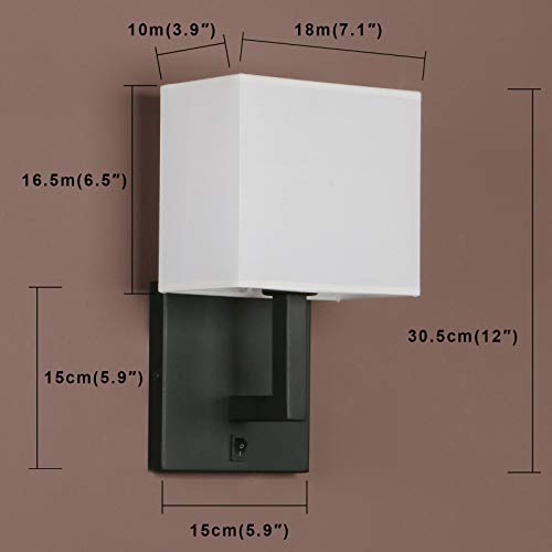Yosoan Indoor Bedside Wall Lamp Light, 2-Pack Vintage Industrial Wall Sconce With Square Fabric Shade For Bedroom Living Room Dinning Room Hotel (Black) #TOP1