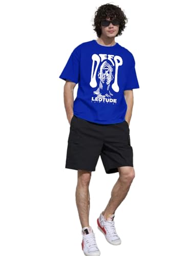 Image of LEOTUDE Half Sleeve Oversized Cottonblend Round Neck Drop Shoulder Printed Men's T-Shirt (Color Black)