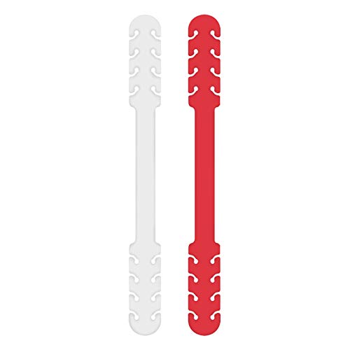 TBOC Salvaorejas Mascarillas Extensor Ajustable - [Pack 2 Piezas] Correa Antideslizante Hebillas de Silicona [Blanca+Roja] Agarres para Sujetar Cuello Aliviar las Molestias Presión Cara Salva Orejas