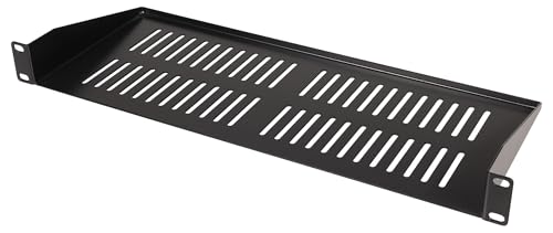 PULSE 19” 1U Vented Rack Shelf, 180mm Depth, Heavy Duty 1.5mm Steel, Black Powder Coated, Slim Space-Saving Rackmount Storage for Servers, Audio Equipment, Electronics - RKSV-1U180