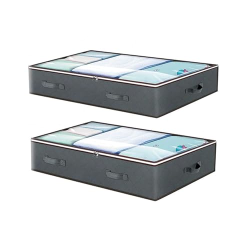 lisetar Underbed Storage Boxes, 90L Foldable Organisers with Reinforced Handles & Clear PVC Window, 100x50x18cm, Dustproof, Moisture-Resistant for Bedding, Clothes & Seasonal Storage