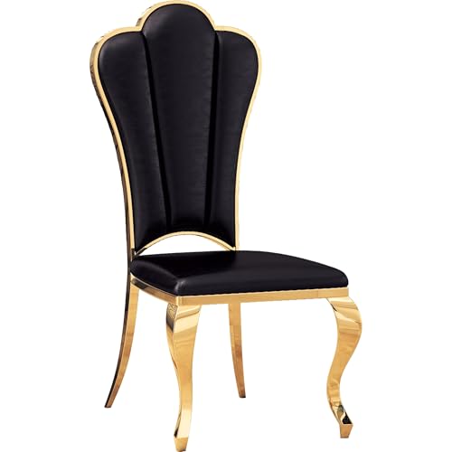 Classic Pu Leather Dining Chairs 2 pc Design Banquet Black French Country Mid Century Modern Contemporary Gold Finish Lacquer Metal Water Resistant