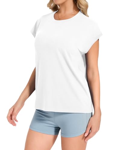 Image of Dalavch 1 /4 Pack Women Cap Sleeve Tops Crew Neck T Shirts Workout Loose Fit Summer Fall Outfits Tee