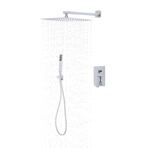 Ensemble de pommeau de douche encastré, carré, 30 cm, en acier inoxydable, montage mural, tuyau réglable à 360 °, pour salle de bain, hôtel, salle de sport, argenté