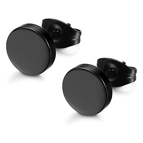 FIBO STEEL Stainless Steel Black Stud Earrings for Men Women, 8mm Cover