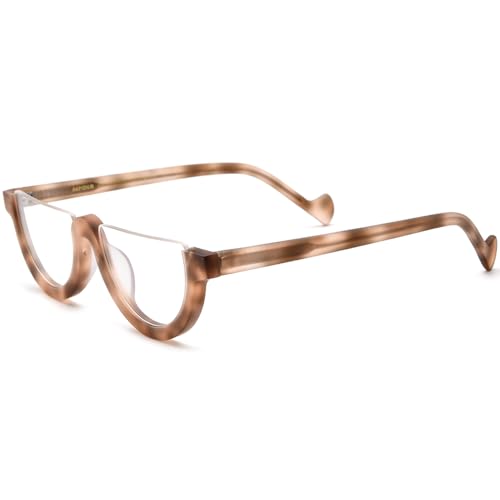 Image of HEPIDEM Matte Multicolor Acetate Glasses Frame Women,Semi Rimless Round Optical Eyeglasses