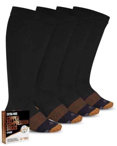 Copper Compression Socks for Wide Calf - 2 Pairs | 20-30mmHg | Black | Women & Men