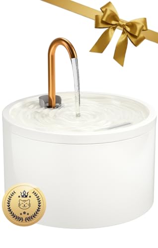 Keimi Katzenbrunnen Keramik, 2.1L Trinkbrunnen für Katze, Leiser Wasserspender für Haustiere, Katzenbrunnen für mehrere Haustiere, Filter für sauberes Wasser, Hygienisch und leicht zu reinigen, Weiße