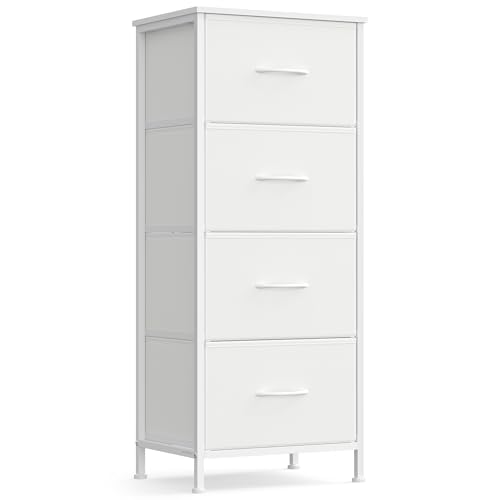SONGMICS Dresser for Bedroom, Chest of Drawers, Steel, MDF, 4 Non-Woven Fabric Drawers, Storage Organizer Unit, Closet, Entryway, Cloud White and Snow White ULGS314W01S