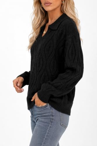 Softmuted Womens Fall Winter Oversized Sweaters V Neck Cable Knit - image 3