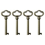  KY-2AB Lot de 4 clés squelettes en laiton antique pour portes d\'horloge grand-père, tiroirs de commode, bureaux, armoires, portes, commodes, etc. Laiton antique
