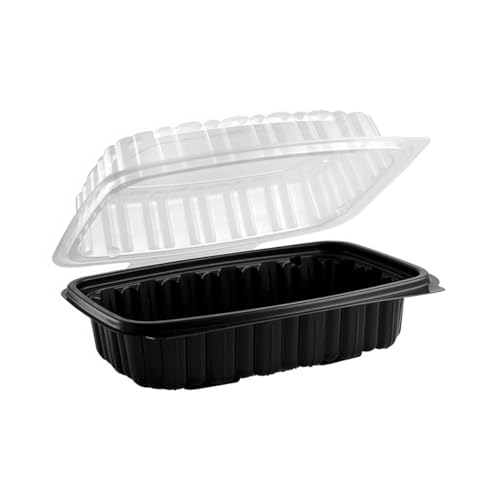 Clamshell Container 9x6 Black Base Clear Lid - Take Out, Delivery, Bakery, Cupcake, Salad, Lunch, Catering, Sandwich, Fruits, Oriented Polystyrene, Restaurant Supplies, Recyclable, Heavy Duty (50)