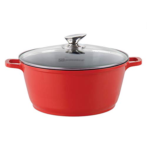 SQ Professional NEA Die-Cast Aluminium Stockpot with Lid 3-Layer Non-Stick Coating - Silicone Handle Covers (Rossa - Red, 28cm) 1 Gallery Image