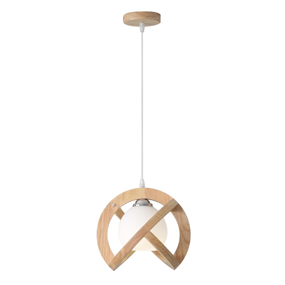 GUOGUOSM E26 Screw Wood Glass Chandelier, Nordic Country Style Hanging Light, Creative Flush Mount Pendant Lamp, Kitchen Island Restaurant Bar Decorative Lighting Fixtures