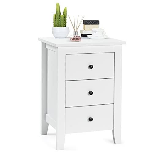 Image of SHIKHA WOOD CRAFT Sheesham Wood Bedside Table with 3 Drawers Storage | Wooden Multipurpose Nightstand End Table Furniture for Living Room, Bedroom, Hotel, Home and Office (White)