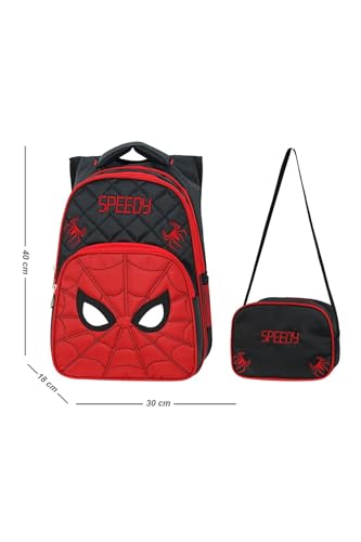Ilkokul Beslenme Çantalı Set Okul Çantası Erkek Çocuk Örümcek Adam, Siyah Kırmızı, Ortapedik Sırtlık, 40x28 cm