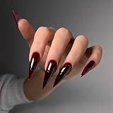 Halloween Blood Press on Nails - Witch Fake Nail | Long Stiletto False Nails,Full Cover Glossy Acrylic Nails,Reusable Stick on Nails for Women Girls Halloween Manicure 24Pcs