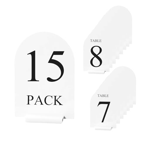 QSONG SHOP 15 Pack Arch Wedding Table Numbers with Stands, 4''x6