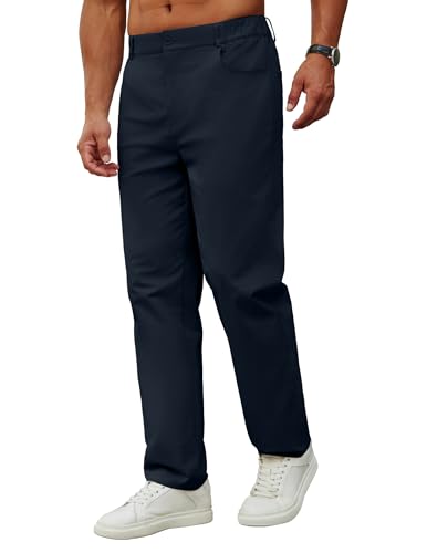 COOFANDY Herren Hosen Chino Hose Regular Fit Freizeithose Gummibund Lang Baumwollhose Stoff Hose Arbeitshosen Männer Stretch Pants Trousers Stoffhose Marine L